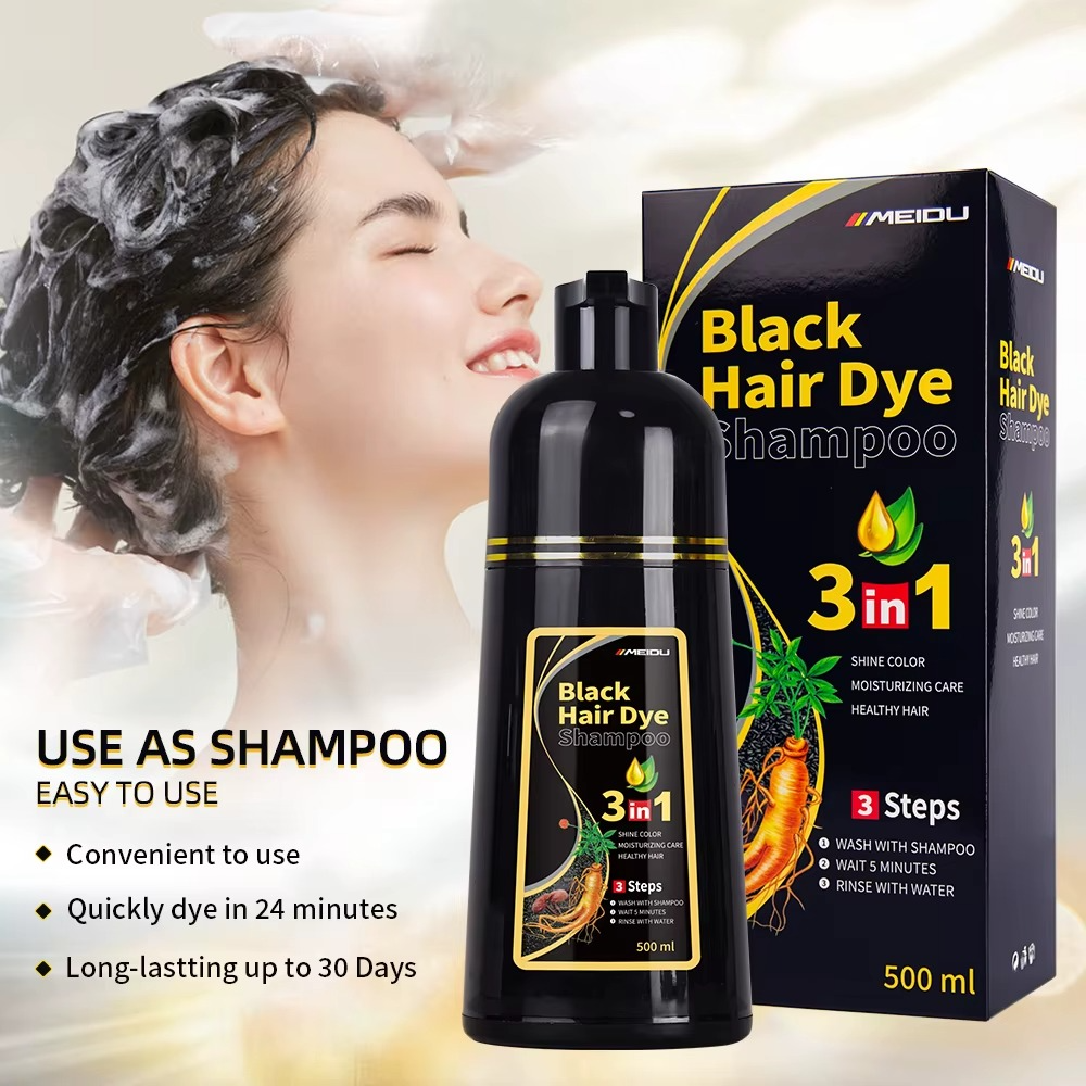 3 in 1 MEIDU Ginger Black Hair Dye Shampoo, Cleanse, Treat and Color