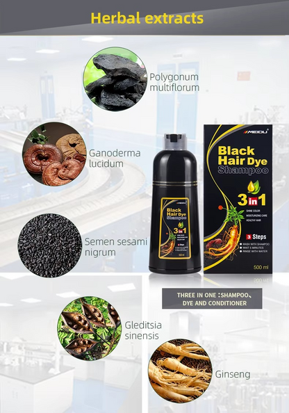 3 in 1 MEIDU Ginger Black Hair Dye Shampoo, Cleanse, Treat and Color