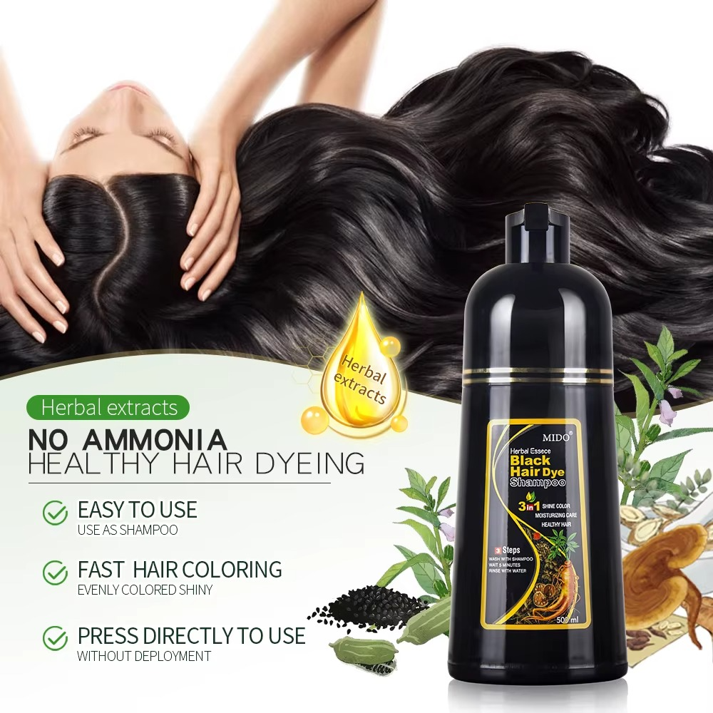 3 in 1 MEIDU Ginger Black Hair Dye Shampoo, Cleanse, Treat and Color