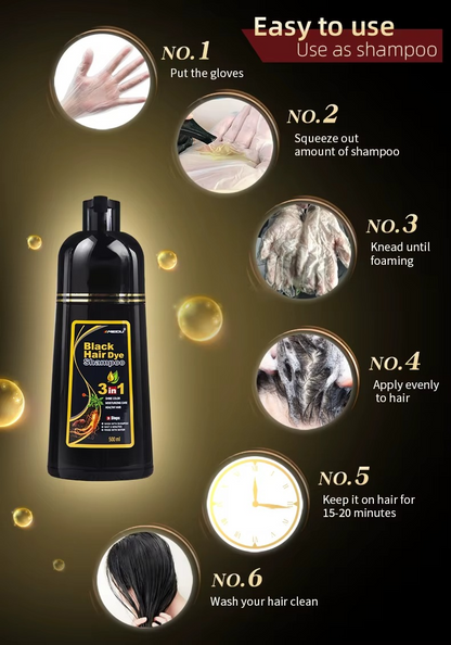 3 in 1 MEIDU Ginger Black Hair Dye Shampoo, Cleanse, Treat and Color