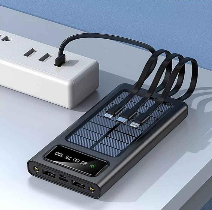 🔋CARGADOR PORTATIL 4 EN 1 CON PANEL SOLAR 20000mAh + LINTERNA🌞